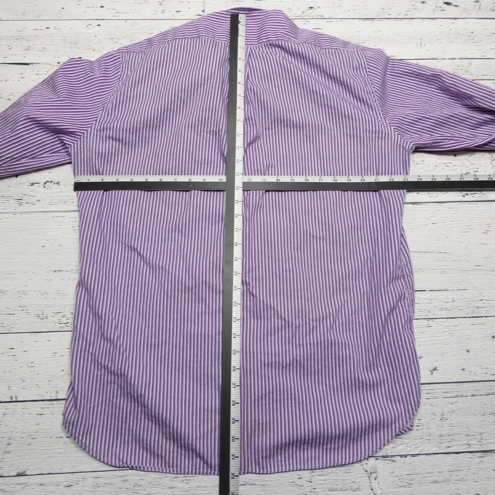 Peter Millar Shirt Mens Large Purple White Stripe 100% Cotton Dress Long Sleeve - Picture 4 of 6